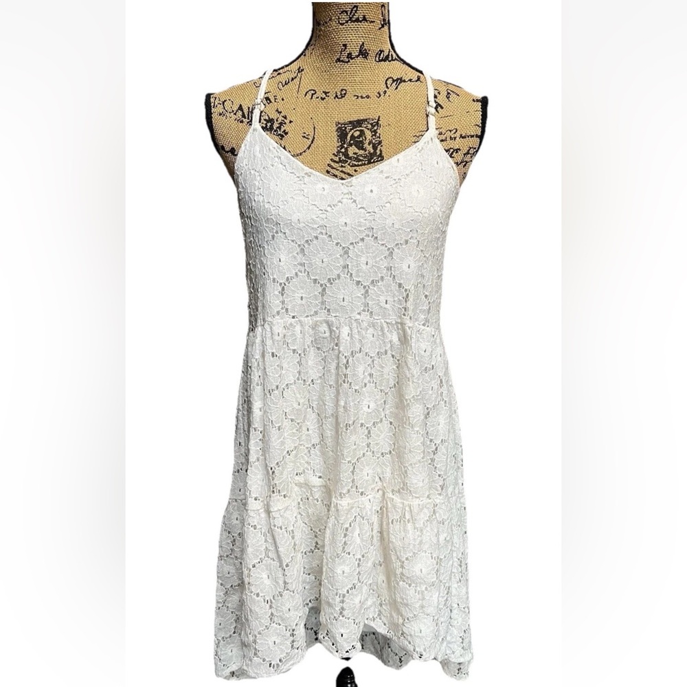 Gianni Bini GB Eyelet Fairycore Boho Festival Cross Back Ivory Sundress L